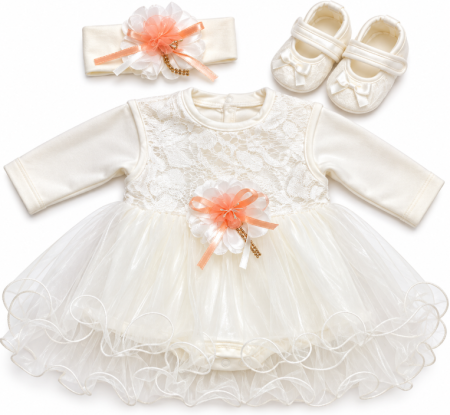 Rochita botez - Set elegant pentru bebeluși, ambalat în cutie de cadou, 0-3 luni, corai deschis