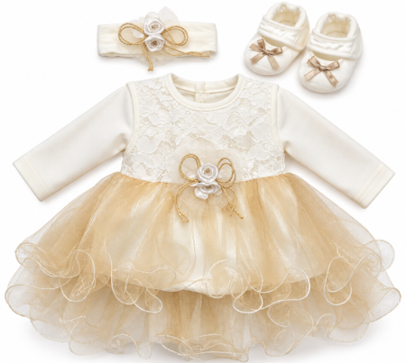 Rochite bebeluse - Set elegant pentru bebeluși, ambalat în cutie de cadou, 0-3 luni, ivoire
