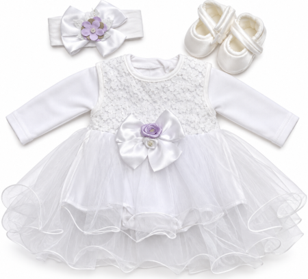 Rochita botez - Set elegant pentru bebeluși, ambalat în cutie de cadou, 0-3 luni, lila