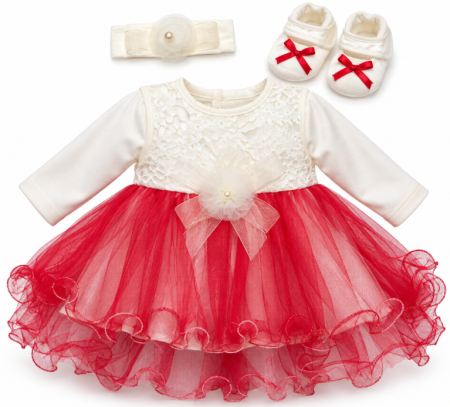 Rochite bebeluse - Set elegant pentru bebeluși, ambalat în cutie de cadou, 0-3 luni, Rosu