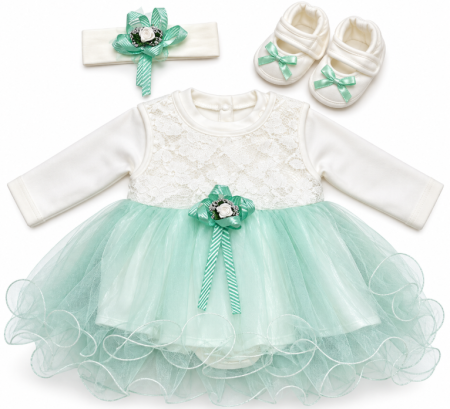 Rochite bebeluse - Set elegant pentru bebeluși, ambalat în cutie de cadou, 0-3 luni, verde deschis