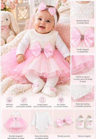 Rochite bebeluse - Set elegant pentru bebeluși, ambalat în cutie de cadou, roz