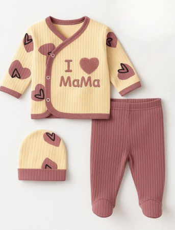 Set nou nascut - Set hainute, 0-3 luni, I Love mama, Mov pudrat