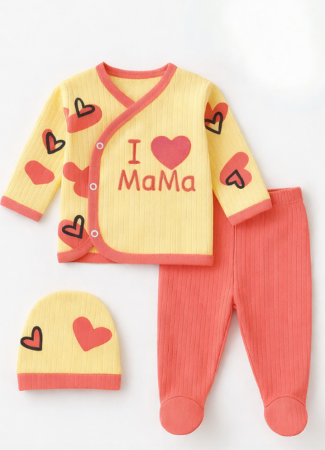 Haine bebe fetite - Set hainute, 0-3 luni, I Love mama, Rosu