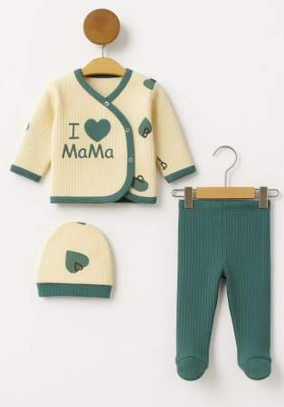 Set nou nascut - Set hainute, 0-3 luni, I Love mama, Verde