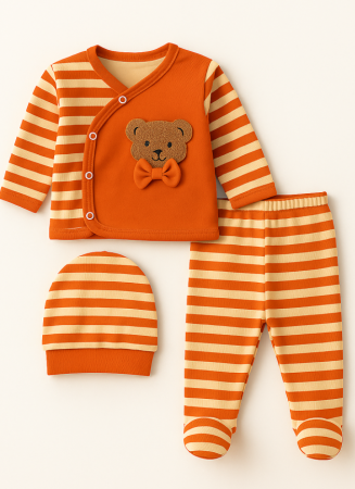 Set nou nascut - Set hainute, 0-3 luni, Ursulet cu papion, Portocaliu