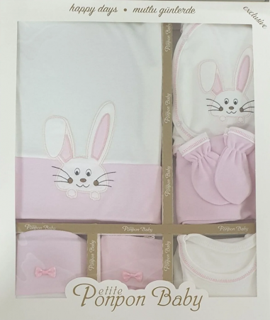 Set nou nascut - Set hainute Bebelus 0-3 luni, Model iepuras, roz,10 piese, Bubu Still