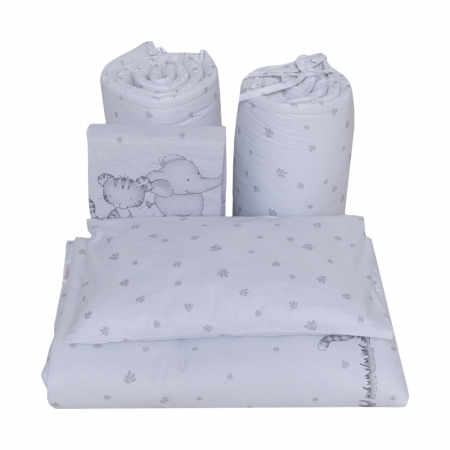 Set lenjerie bumbac 3 piese pentru saltea de 140 x 70 cm, Safari Friends alb, Beberoyal [2]