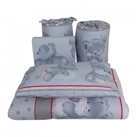 Set lenjerie bumbac 3 piese pentru saltea de 140 x 70 cm, Ursuleti iepurasi gri, Beberoyal [2]