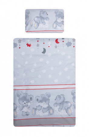 Lenjerii 3 piese - Set lenjerie bumbac 3 piese pentru saltea de 140 x 70 cm, Ursuleti iepurasi gri, Beberoyal