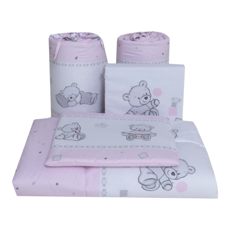 Set lenjerie bumbac 4 piese pentru saltea de 140 x 70 cm, Bears&Toys Roz, Beberoyal [1]