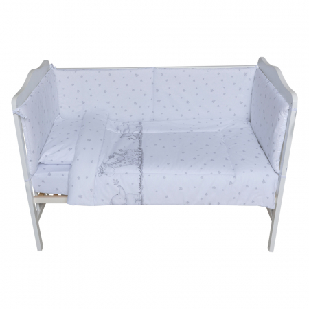 Set lenjerie bumbac cu baldachin 8 piese pentru saltea de 120 x 60 cm, Safari Friends alb [3]