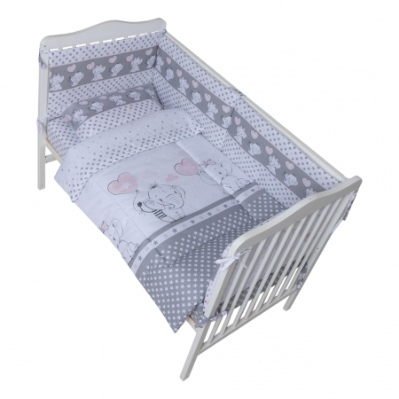 Set lenjerie bumbac cu bumbac 8 piese pentru saltea de 120 x 60 cm, Love Elephants Roz [4]