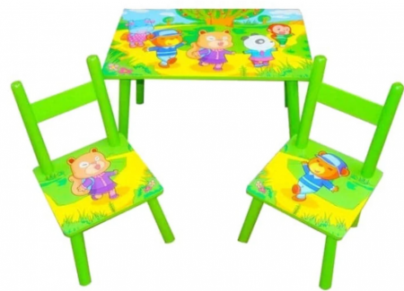 Mobilier camera copii - Set masuta cu scaunele, Din lemn, Ilustrate