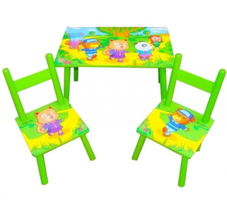 Birou copii - Set masuta cu scaunele, 59x39x40 cm, verde