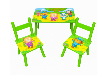 Pentru bebe - Set masuta cu scaunele, Din lemn, Ilustrate