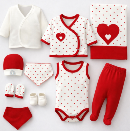 Haine bebe fetite - Set maternitate, 10 piese, model inimioare