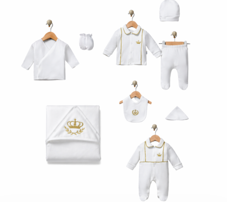 Haine bebe baietei - Set maternitate, model Imperial, 0-3 luni, alb