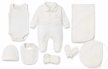 Set nou nascut - Set maternitate, model papion, 0-3 luni, alb