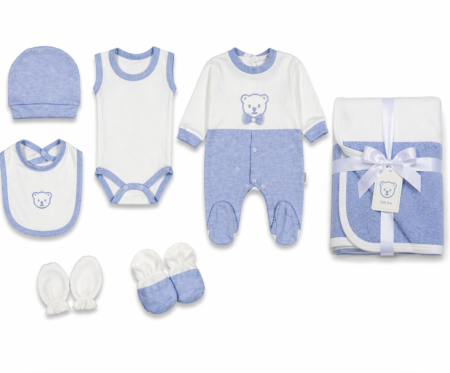 Set nou nascut - Set maternitate, model ursulet cu papion, 0-3 luni, Alb cu Albastru