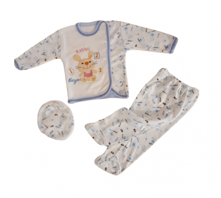 Costumase - Set nou nascut, 3 piese, Bubu-Still, iepuras, 52cm, albastru