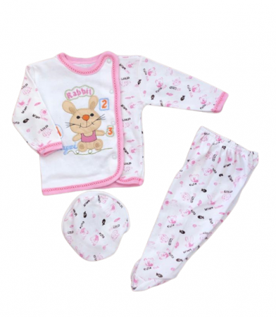 Set nou nascut - Set nou nascut, 3 piese, Bubu-Still, iepuras, 52cm, Roz