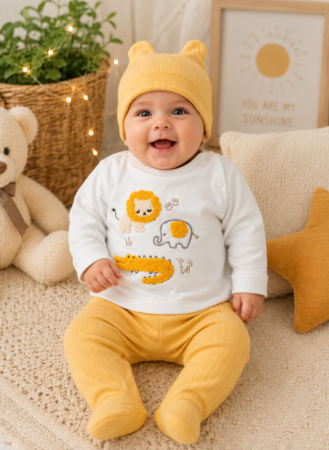 Haine bebe baietei - Set nou nascut, 3 piese, Galben