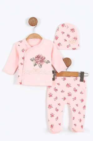 Haine bebe fetite - Set nou nascut, 3 piese, Roz