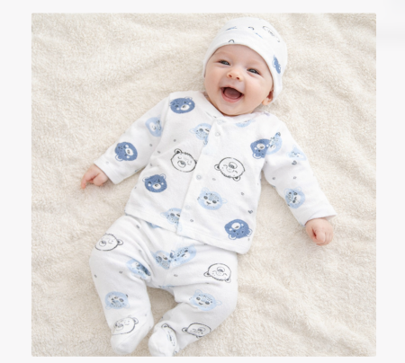 Costumase vara-primavara - Set nou nascut, 3 piese, ursuleti, Albastru