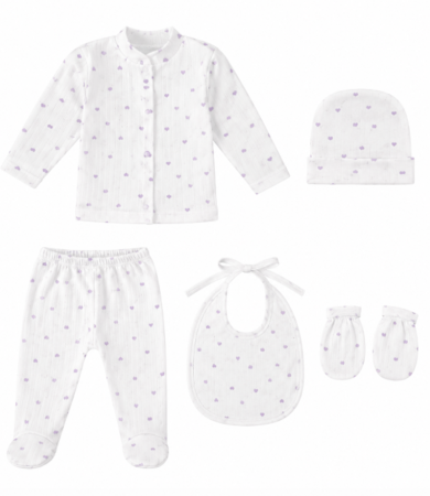 Haine bebe fetite - Set Nou-Născut 5 Piese din Bumbac 100%, 0-3 luni, mov