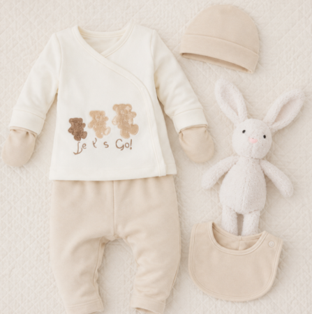 Set nou nascut - Set nou nascut, 5 piese, Familia de ursuleti, Bej