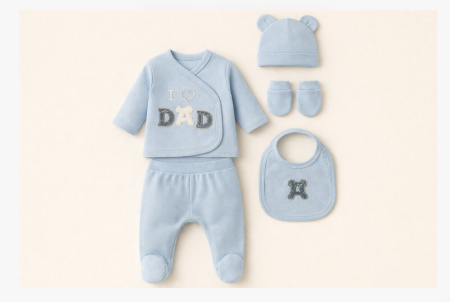 Haine bebe baietei - Set nou nascut, 5 piese, Te iubesc tati, Albastru