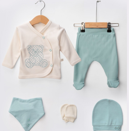 Set nou nascut - Set nou nascut, 5 piese, Ursulet brodat, 0-3 luni