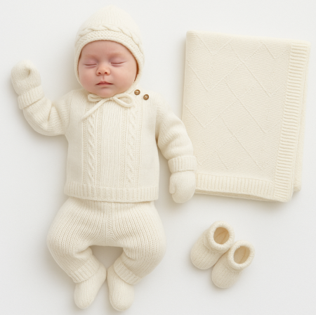 Hainute bumbac organic - Set nou nascut, tricotat, din fibre organice, 7 piese