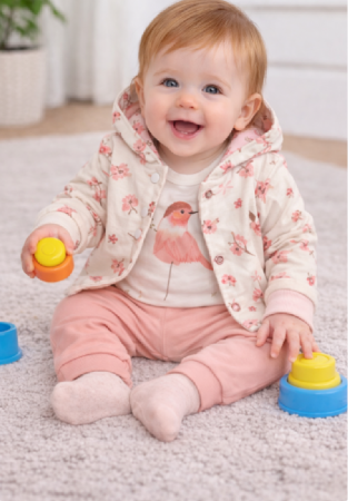 Costumase toamna-iarna - Set pentru bebeluși, compleu din trei piese cu volanas, model pasarele