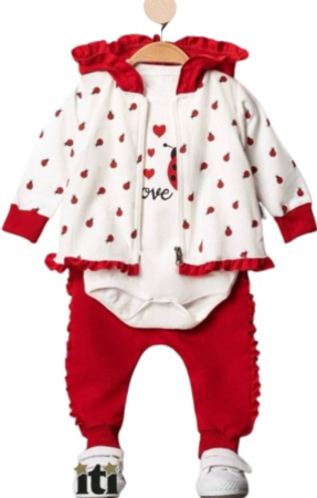 Costumase toamna-iarna - Set pentru bebeluși, compleu din trei piese cu volanas, model gargarita