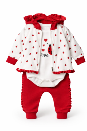 Costumase primavara-vara - Set pentru bebeluși, compleu din trei piese cu volanas, model gargarita