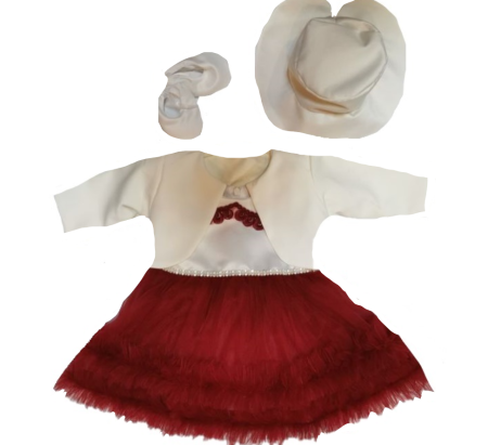 Haine botez - Set rochita cu bolero,botosei si palariuta