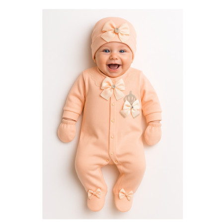 Set nou nascut - Set salopeta, caciula si manusi, Bumbac pieptanat, corai