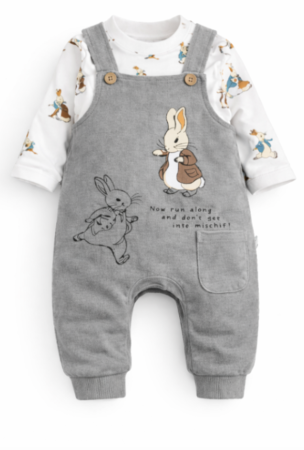 Salopete - Set salopeta cu bluzita, Iepuras, Gri