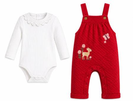 Haine bebe fetite - Set salopeta cu body, Caprioara, Rosu