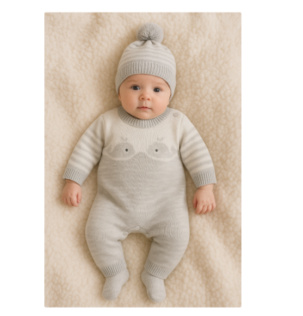 Set salopeta cu caciula, tricotate, Gri [1]