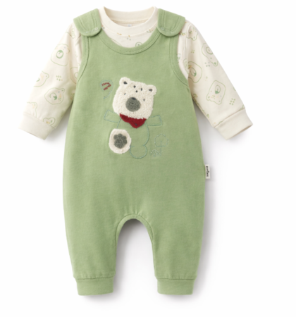 Costumase primavara-vara - Set salopeta si bluza, Verde, Zoo Friends