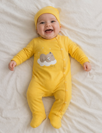 Haine bebe baietei - Set salopeta si caciulita, Ursulet pe norisor