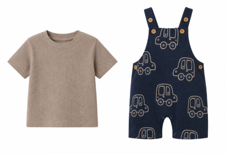 Set nou nascut - Set salopeta si tricou, Model Mega Cars, Albastru