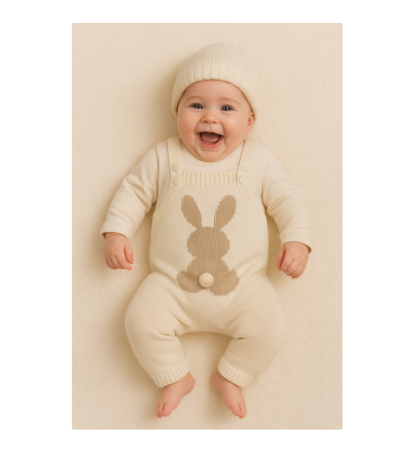 Costumase toamna-iarna - Set salopeta tricotata si bluzita, cu pomponel