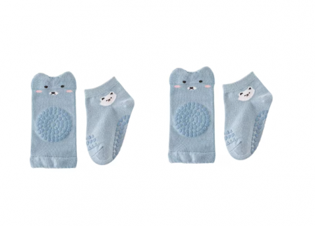 Ciorapi - Set sosete si genunchiere pentru bebe, aderenta cu silicon, albastru, Albastru