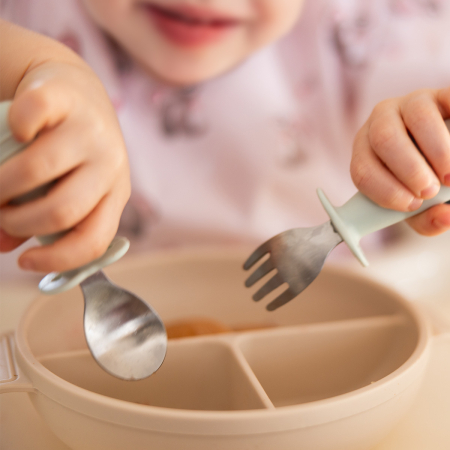 Set tacamuri copii, lingurita si furculita inox, albastru, Babyono [2]