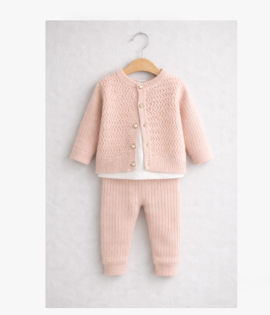 Costumase toamna-iarna - Set trei piese din tricot, Roz