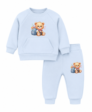 Costumase - Set trening bebe 2 piese – Bluza și pantaloni cu imprimeu ursuleț, bleu